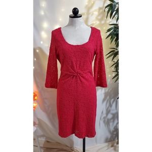 Guess Twist Front Pink Stretchy Lace Scoop Neck Sheath Dress Womens Size 12